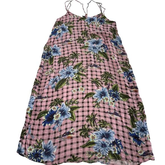 Zara Dress Womens Medium Pink Blue Floral Gingham Sleeveless Summer Midi - Picture 1 of 7